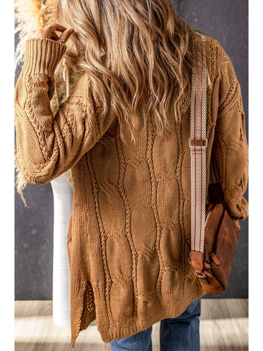 Ribbed Trim Cable Knit Cardigan